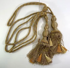 Curtain Tie Backs Pair Tassels Swags Drapery Rich Shades of Gold Beaded Damaged