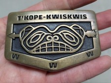 vintage USA made 1970s belt bucke T'KOPE KWISKWIS boy scouts SOLID BRONZE