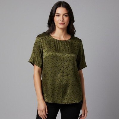 Vintage Impressions Blouse Womens Size 1X GreenBlack Velvet Floral Swirl Print