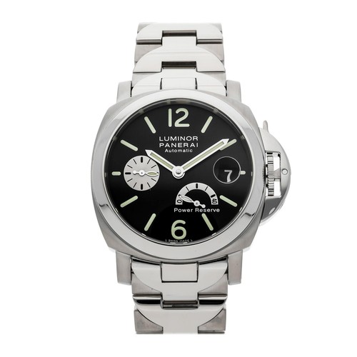 Panerai Luminor Power Reserve Steel Auto 40mm Black Dial Bracelet Watch PAM 126