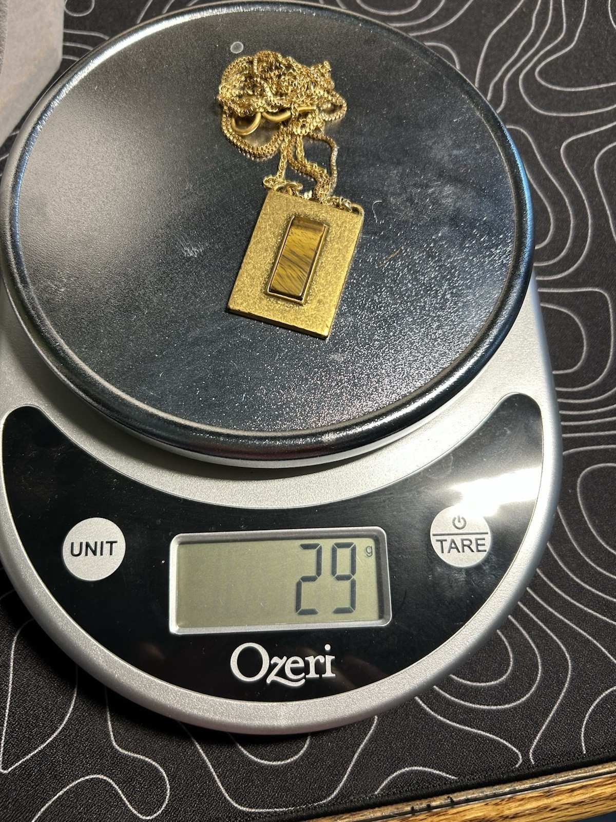 Madewell Brass Tiger eye Rectangular Pendant Neck… - image 9