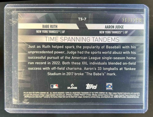 2023 Topps Update Aaron Judge Babe Ruth Time Spanning Tandems Black #163/299 - Picture 2 of 2