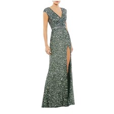 Mac Duggal 5489 Forest Green Cap Sleeve Sequin Gown Size 8 398