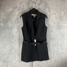 DKNY Sleeveless Blazer Vest Belted Black Size 4 Career Party