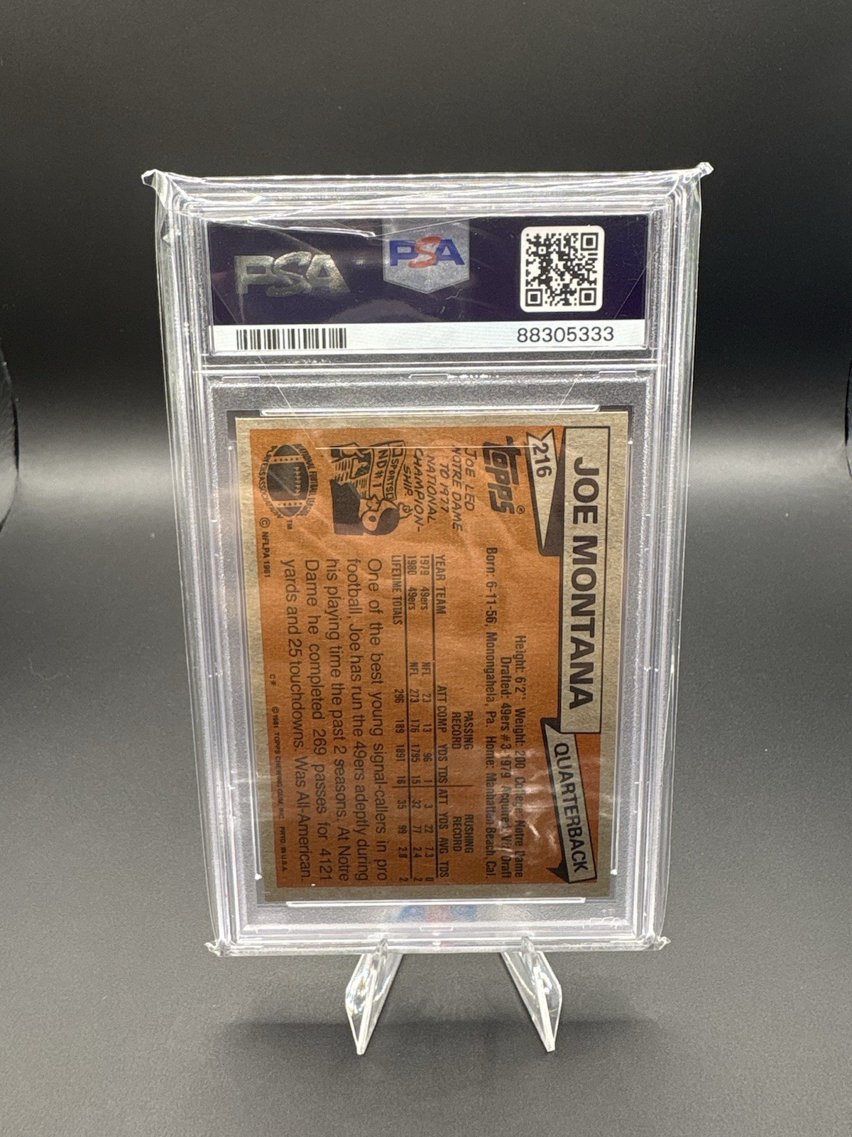 1981 Topps - Joe Montana #216 Rookie PSA 7 view 2
