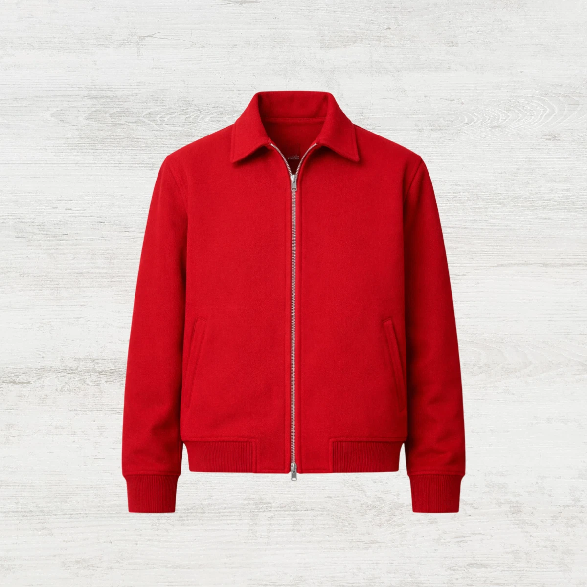 Red Wool Varsity Jacket Men's Baseball College Jacket Full Wool Body with Zip
