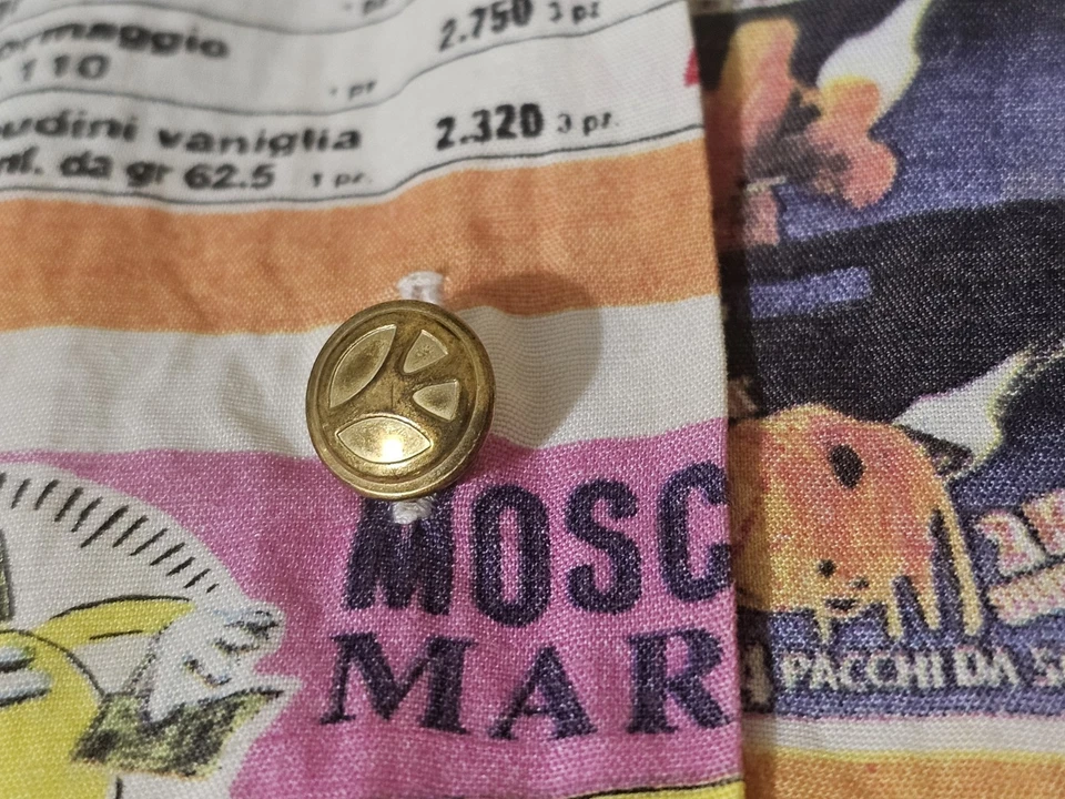 Camisa estampada vintage Moschino Italia supermercado anuncios por todas partes signo de paz botones  Foto 3 de 4