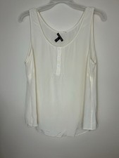 Eileen Fisher Cream Silk Georgette Crepe Tank 3 Button Size Medium Luxury Office