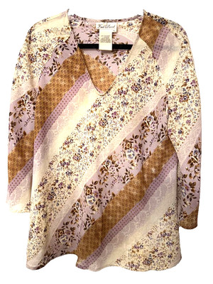 Fred David Bias Stripe Ladies Top Beige Tones/Light Purple Size XL