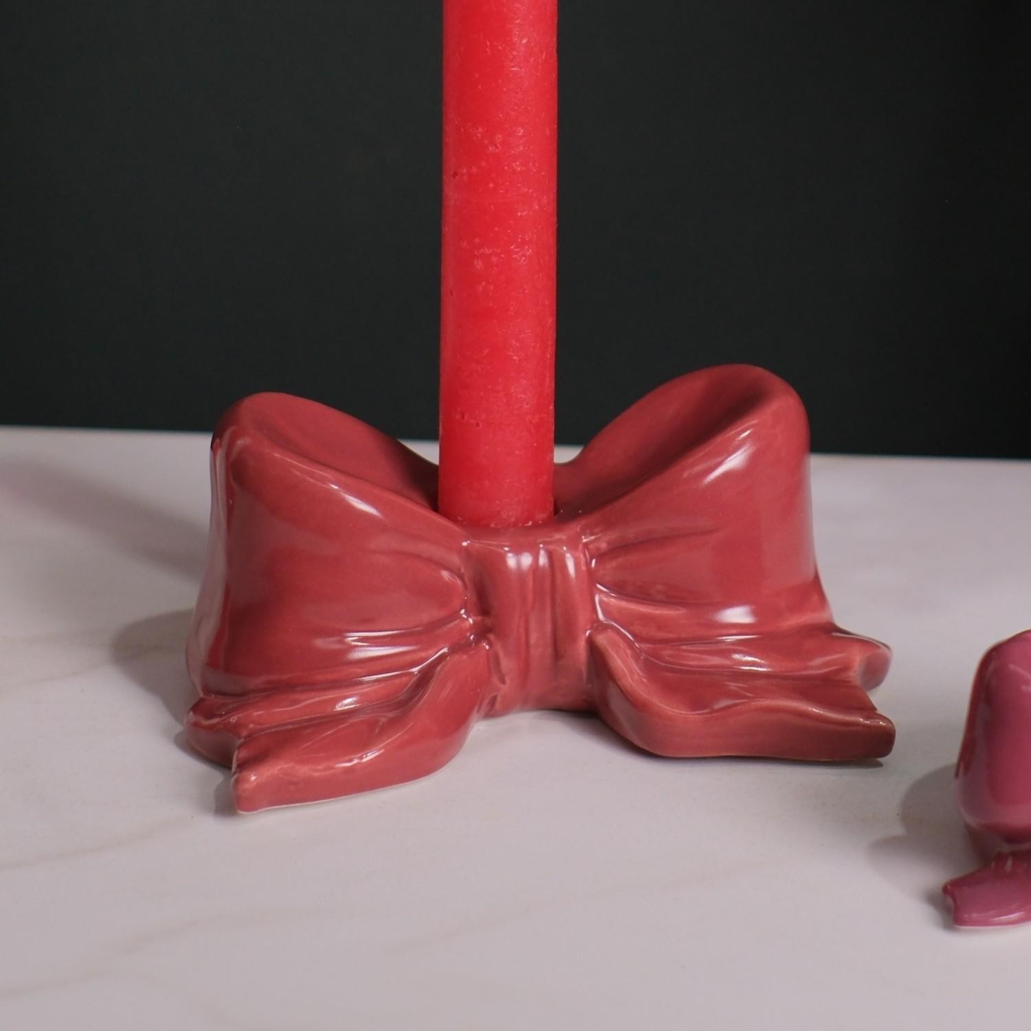 Bow Dinner Candle Holder Berry Glazed Ceramic 5.6x13.1cm