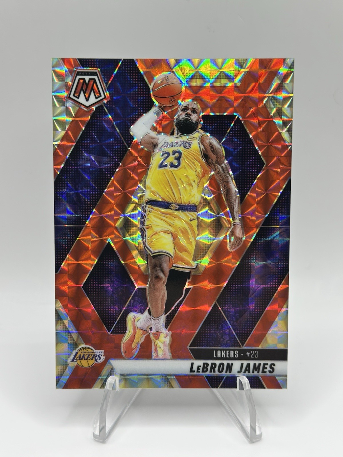 2024-25 Panini Mosaic LeBron James #180 Choice Fusion Red & Yellow /75