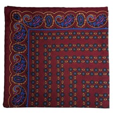Burgundy Paisley Ancient Madder Silk Pocket Square Hand-Rolled 