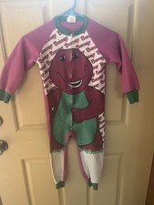Vintage 90  s Barney Footless Sleeper Pajamas One Piece Kids Size 6 Purple Green 
