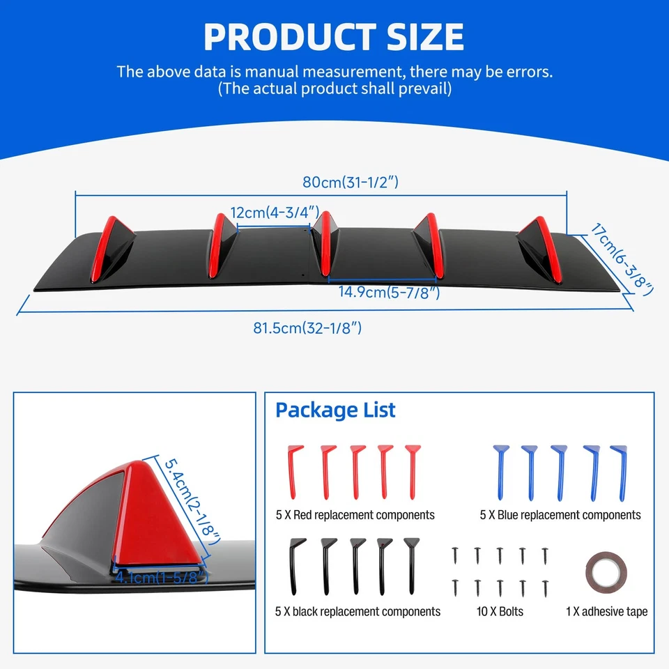 For Nissan Sentra SE SR SV Rear Bumper Diffuser Lip Splitter Shark Fins Body Kit Foto 2 de 4