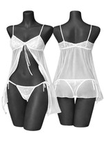 Ladies Lace Cup Split Front Babydoll Set with Matching String Size 10-14