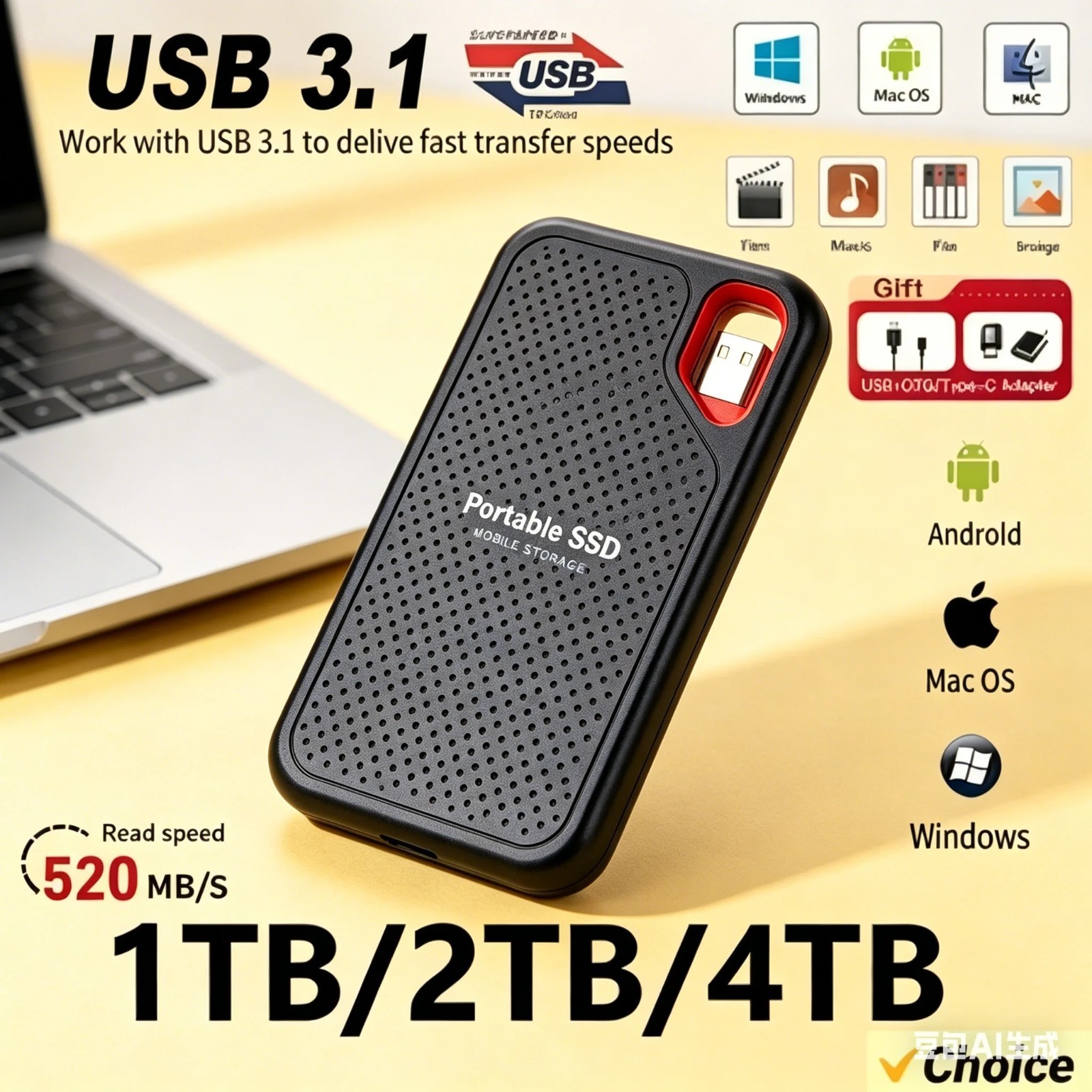 2TB Ultra Slim Portable External SSD USB 3.2 Gen2 Solid State Drive Storage