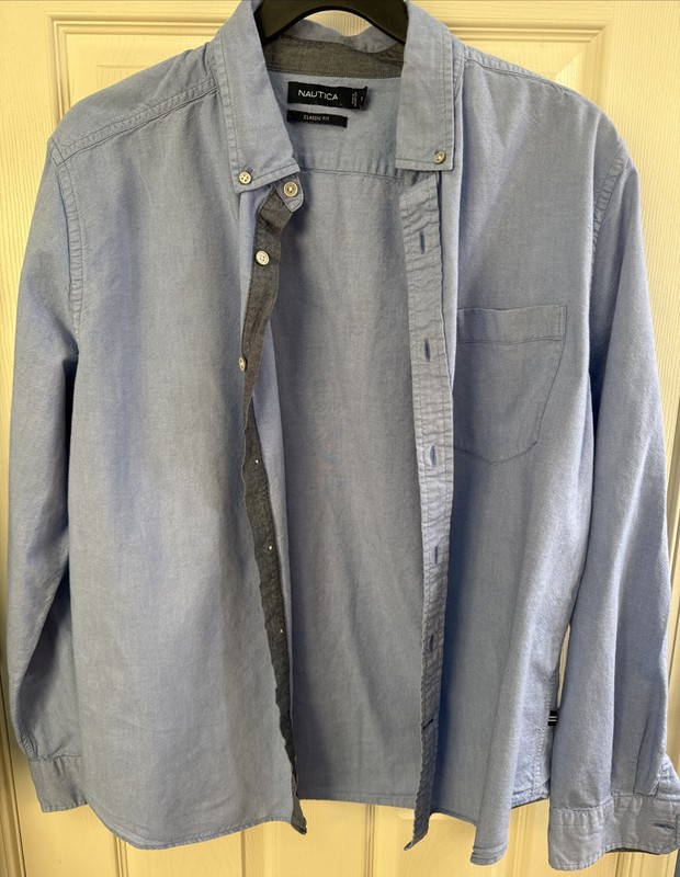 Nautica Blue Chambray Men's LS Button Down Collar Shirt Denim  XL 100% Cotton