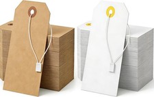 100 Pack Shipping Tags with Strings Included, Blank Hang Tags 4 3/4" x 2 3/8",