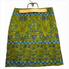 Talbots Skirt 8 P Petite Silk Blend Retro Green Turquoise Flowers Boho Hippie
