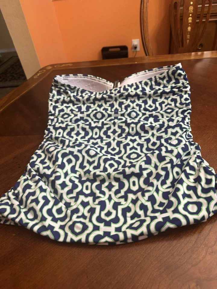 Tommy bahama без бретелек Бандо купальный костюм Топ с подкладкой синий зеленый белый танкини L - Изображение 4 из 4