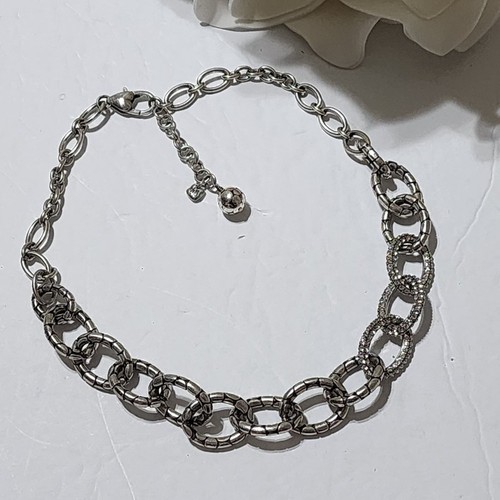 BRIGHTON PEBBLE PAVE LINK silver plated Crystal thick link 20" NECKLACE