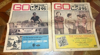 2 ORIGINAL GO WLOF 95 Orlando NEWSPAPERS 1967 ROY ORBISON & YOUNG RASCALS