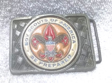 Boy Scouts Of America Be Prepared Belt Buckle Tooled Leather Color Great Vintage