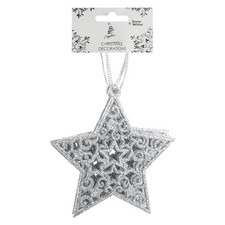 Christmas Tree Decoration Hanging Glitter Star Silver