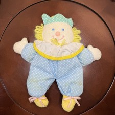 VTG Eden Sweet Shakes Terrycloth Clown Blue Polka Dots Plush Baby Rattle - AS IS