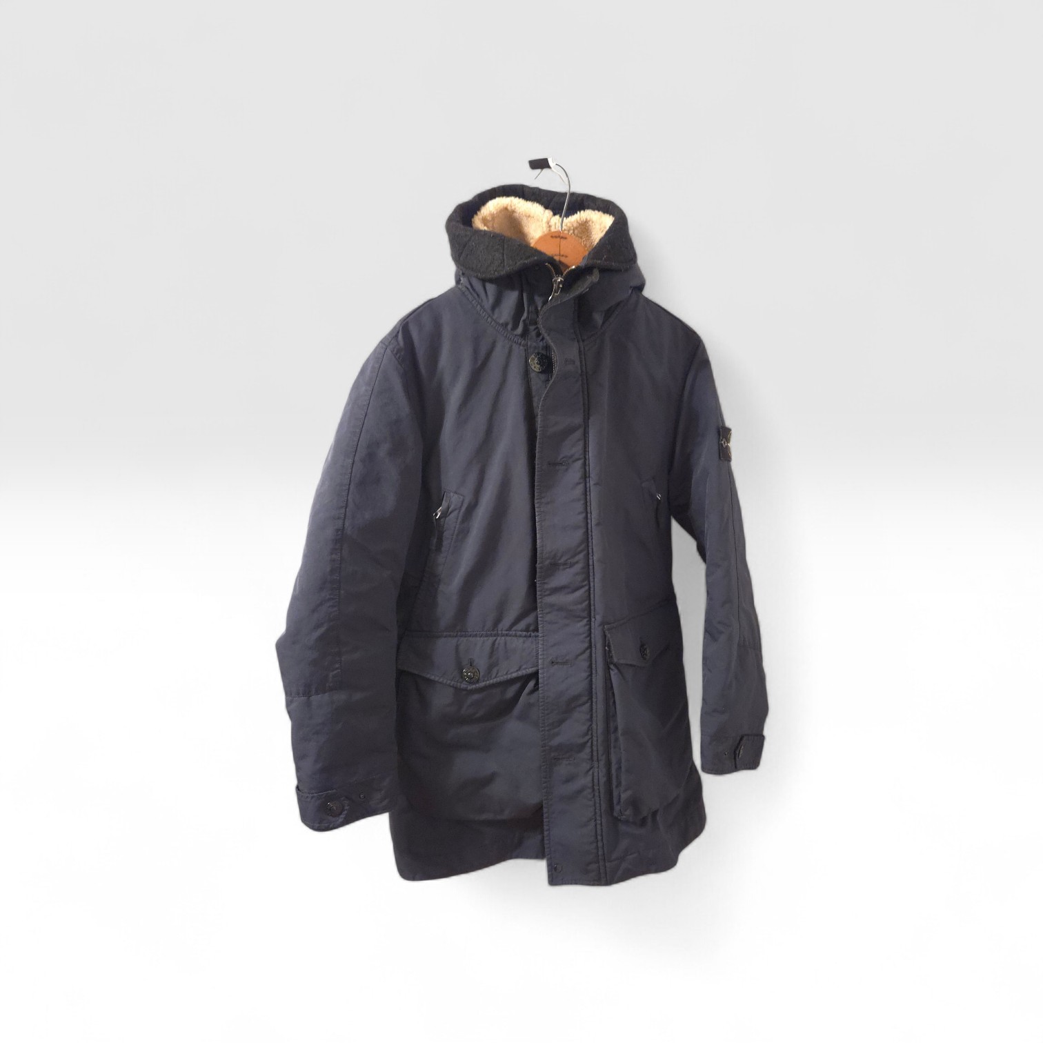Rare Stone Island David TC Down Parka Jacket W/ Fur Hood Insert Sz Medium Navy