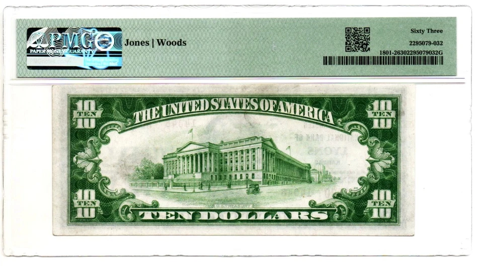 Fr. 1801-2 Lyons, Kansas 1929 Type 2 Charter #14048 PMG Choice Unc 63 - Image 2 of 2