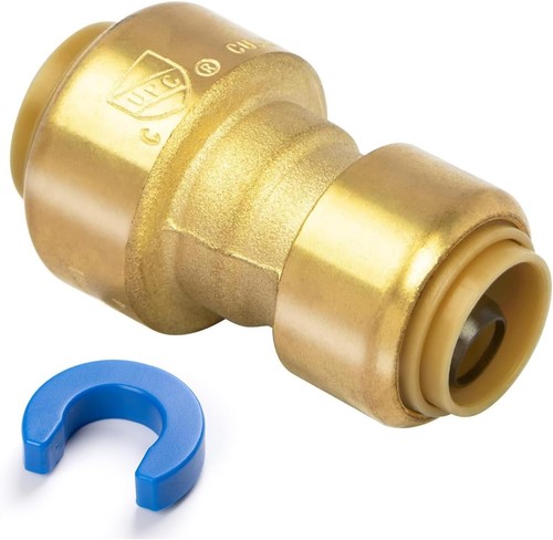 1/2" to 3/8" Push-Fit Reducing Coupling Brass Fitting Copper CPVC PEX