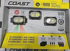 Coast CH1000R 1000-Lumen Headlamp 3-Pack – Rechargeable Dual Power IPX7