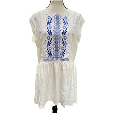 Rieley Collection Women's Embroidered Mini Dress Large White Boho Cottagecore