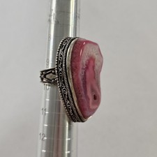 Vintage Large Pink Agate Gemstone Ring Handmade Size 9.75 1.5" 7/8" Stone READ  