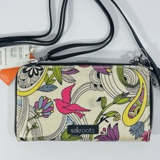 New Sakroots Artist Circle Large Floral Art Nature Smartphone Crossbody Wallet