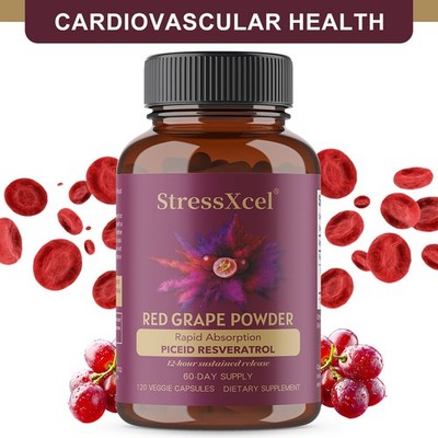 Red Grape Powder 400 Mg Supplements Heart Brain Health 30-120 Count Gluten Free