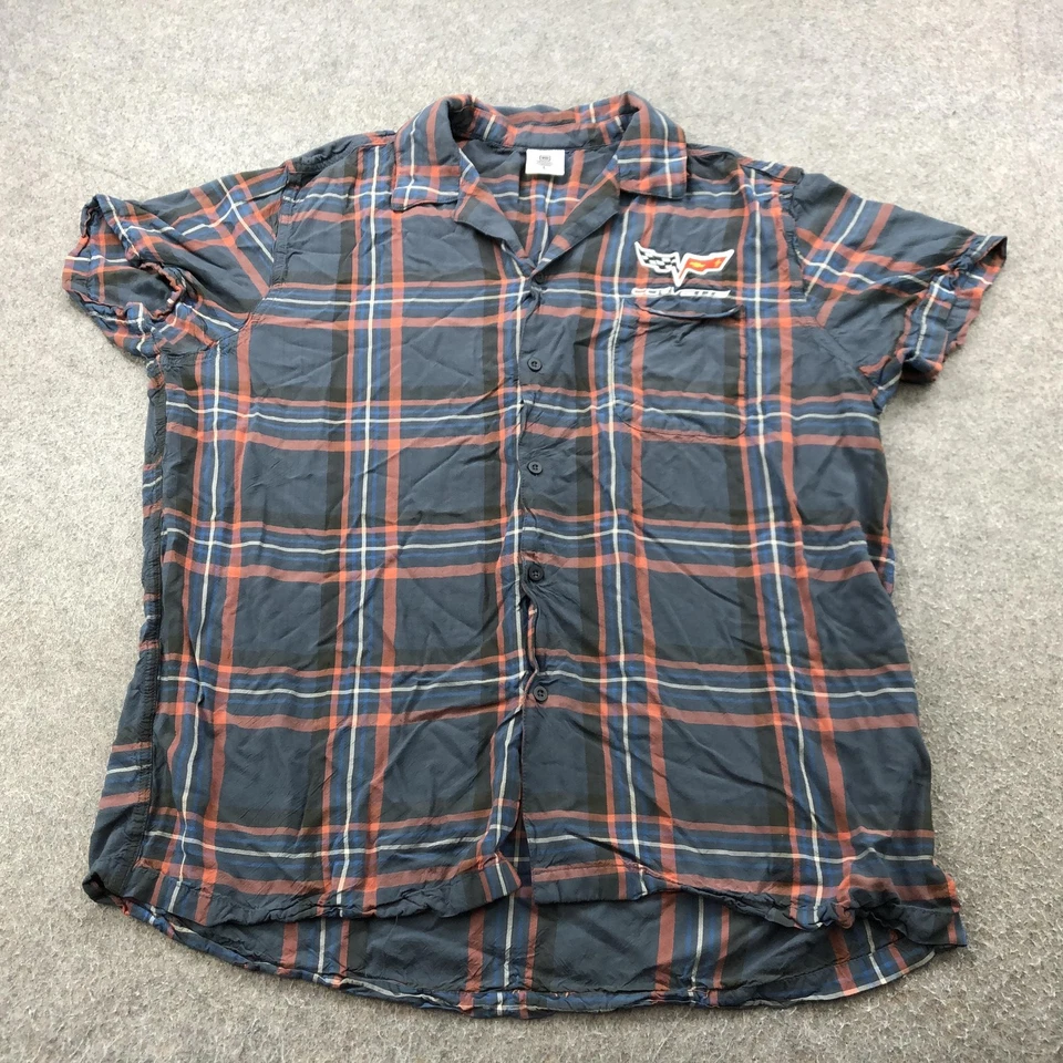 Camisa Corvette Para Hombre Grande Azul Naranja A Cuadros Abotonada Manga Corta GM Oficial Foto 2 de 4