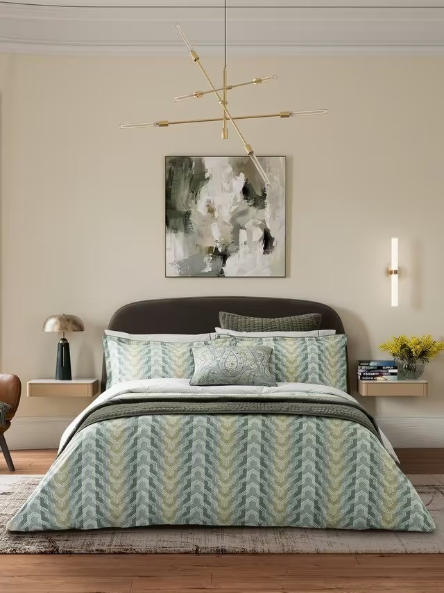 NEW Bedeck of Belfast Reya 200TC Cotton Duvet Cover Set - Green - King Size
