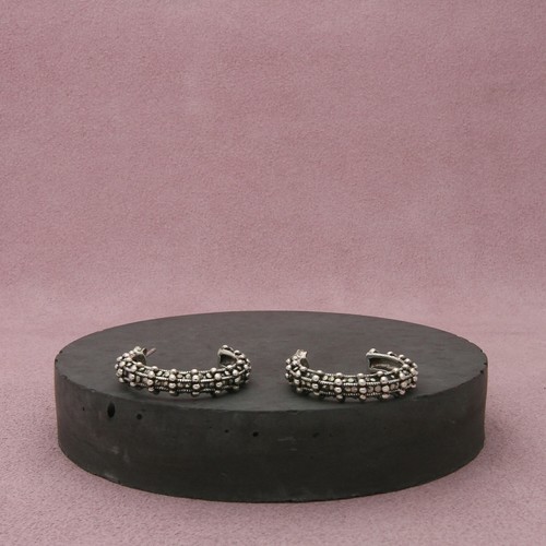 sterling silver 25mm beaded marcasite j-hoop earrings