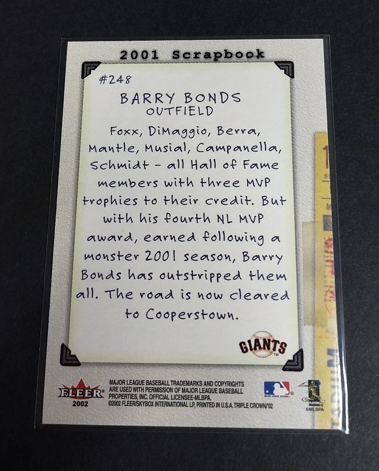 MLB 2002 Fleer Barry Bonds Giants Scrapbook No.248 Used Card KKC - Image 2 of 2