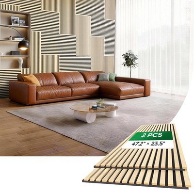 Wood Slat Acoustic Wall Panels, 3D Wall Panels with High Density Core for Ech...