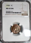 NGC MS-65 BN 1908 Indian Head Cent, High-Quality, Wood-Grain Toned Gem!