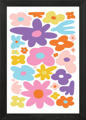 Buntes Retro Blumenmuster gerahmtes Wandbild Poster Leinwanddruck Bild