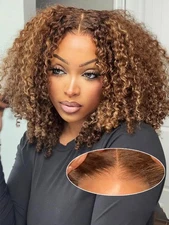 Wig Women Wigs Human Hair Ombre 12 Inch Afro Kinkycurly Wear And Go Glueless