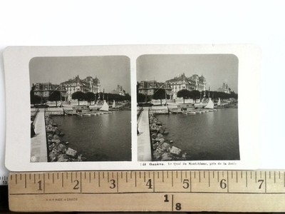 Genève Le Quai du Mont-blanc Stereoview Curved Mount 1900s Switzerland