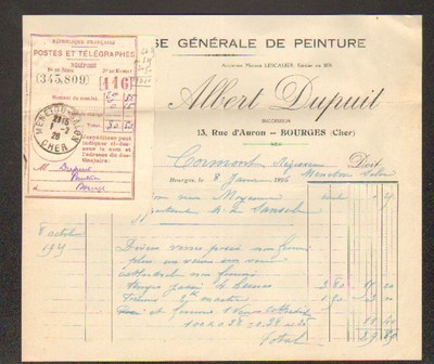 BOURGES (18) WALLPAPER & PAINTINGS ''Albert DUPUIT'' in 1926