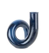 Blue Art Glass Bent Tube Vase 6" Tall 1.5" Tube