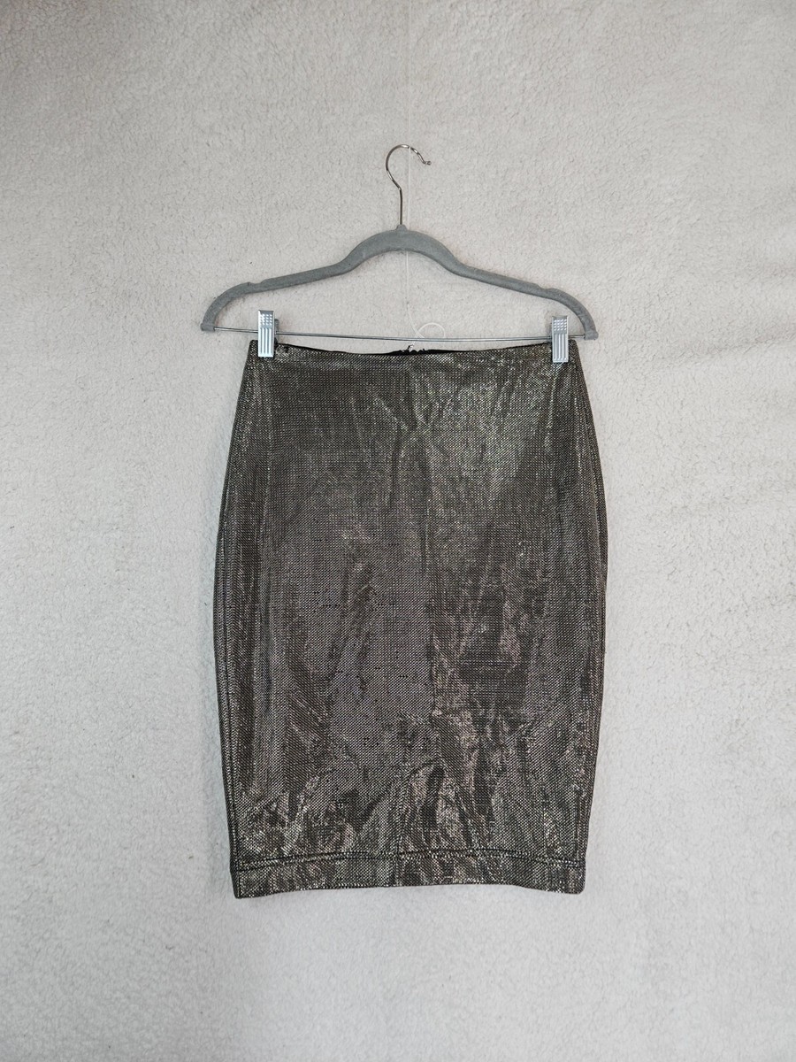 Forever 21 Women Skirt Small Brown Metallic Rayon Blend Straight Pencil Fit  Mini