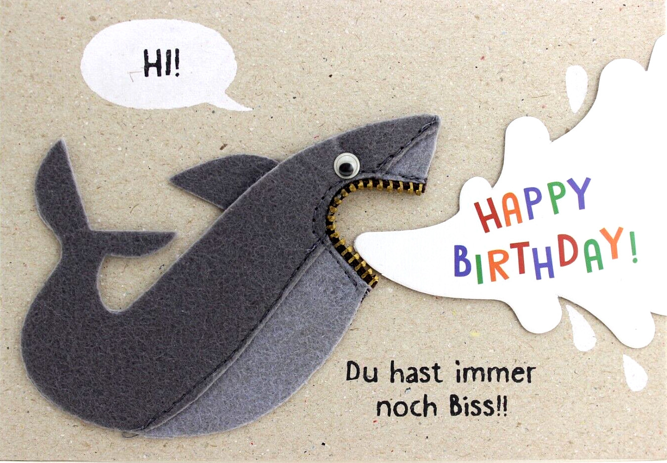 Geburtstagskarte lustig Handarbeit Filz Glückwunschkarte Hai Karte Geburtstag